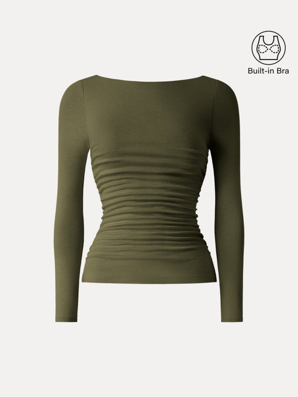 OGL Sz Medium Olive Boatneck Ruched Bra Top
